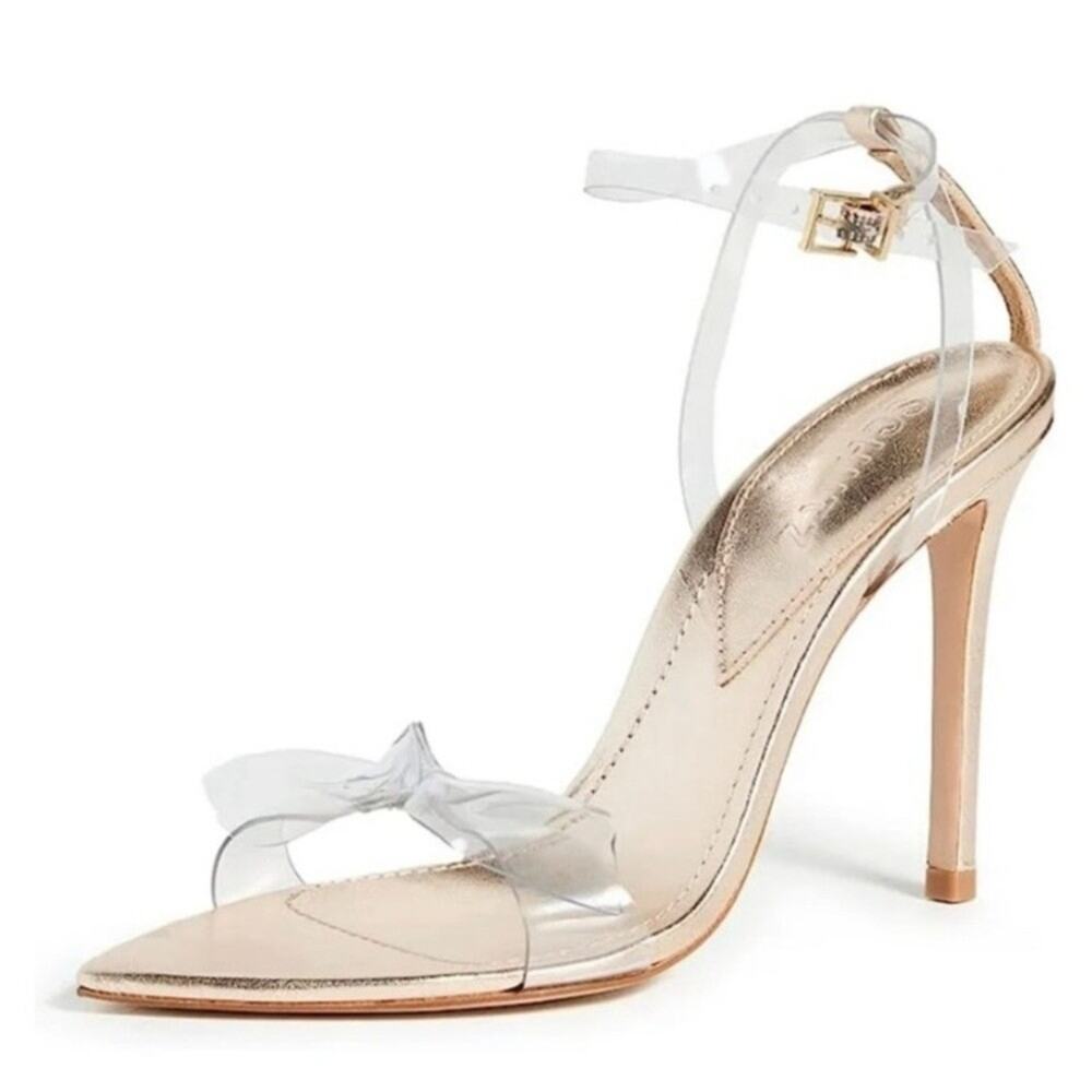SCHUTZ Elyda Clear PVC Bow Gold Sandals SZ 8